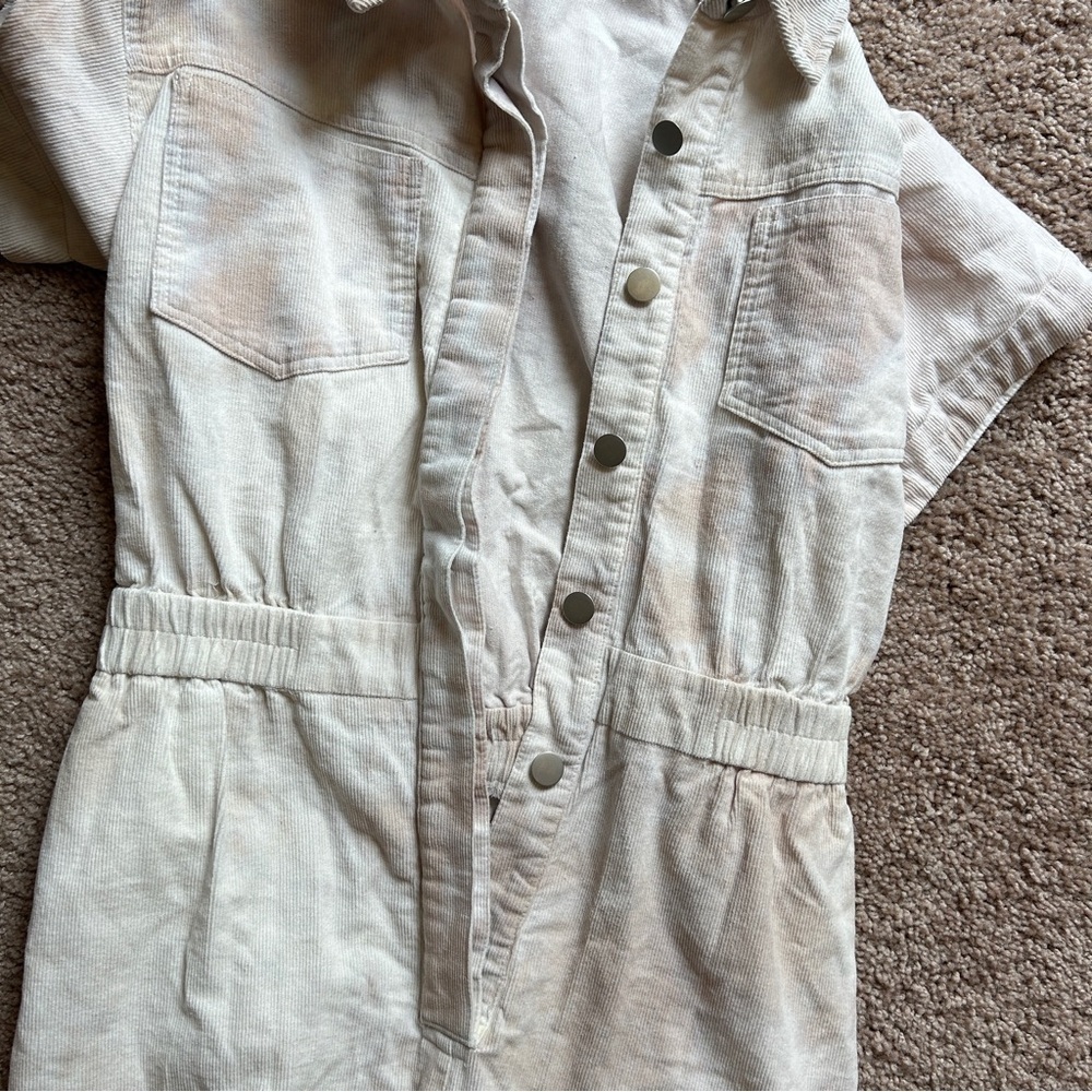 Le Lis Collection Ribbed Tie Dye Cream White Mulitcolor Cotton Jumpsuit Medium - Picture 3 of 11